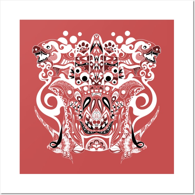 boho immortal tribal beasts in ecopop pattern Wall Art by jorge_lebeau